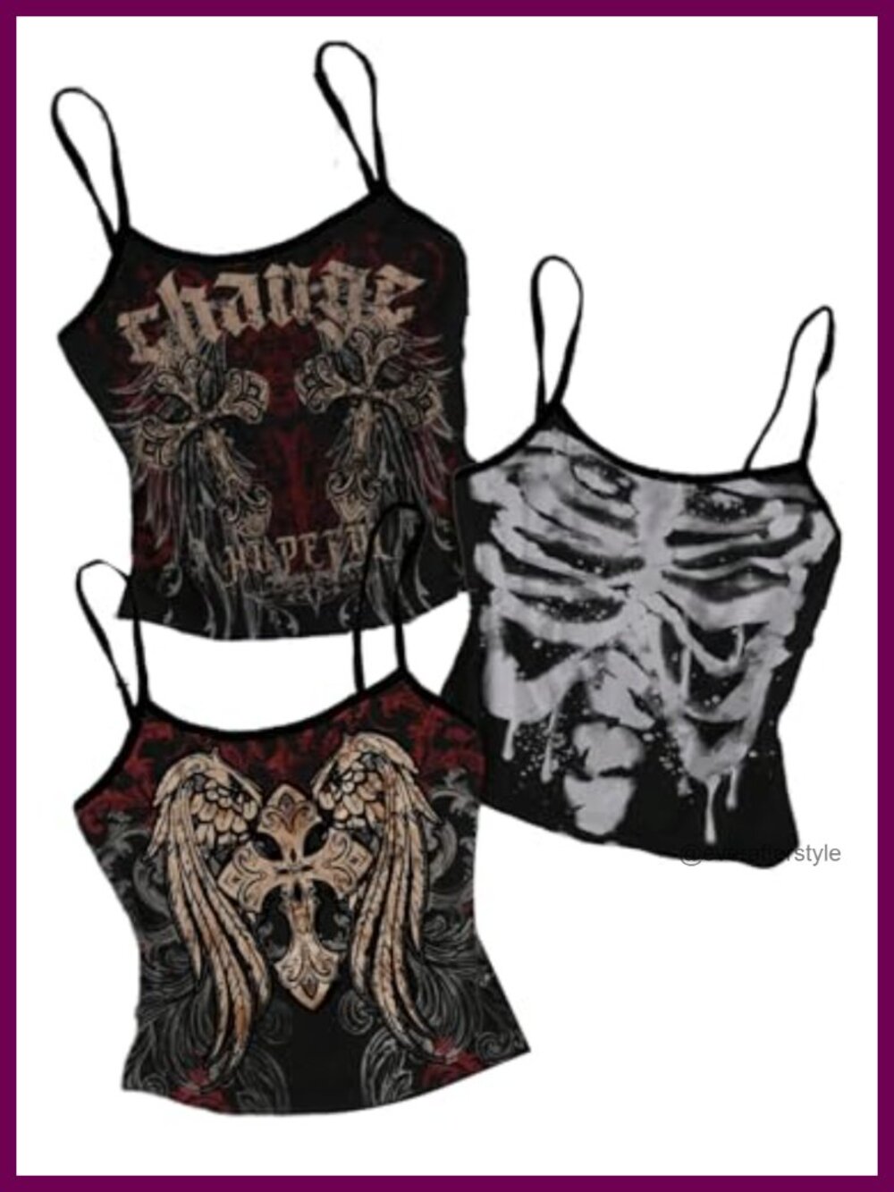 Y2K Goth Graphic Crop Tank Tops 3 Pack Slim Fit Camisole Spaghetti Strap